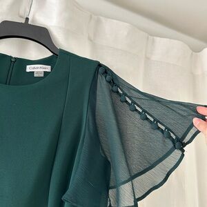 Calvin Klein green Dress with Sheer Flutter Sleeves